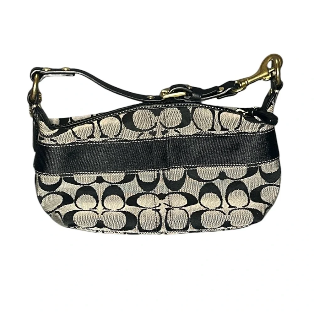 COACH SIGNATURE Y2K BLACK POUCH MINI BAG STRIPE TOP HANDLE 41206 - Picture 2 of 8